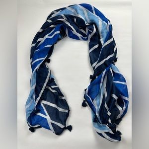 Hollister blue, navy, white lightweight accent scarf with tassels.